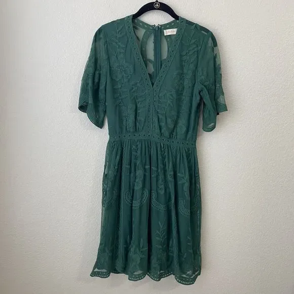lace top chiffon bottom dress Long Sleeve with Lace Top and Chiffon Bottom, Teal main image 1